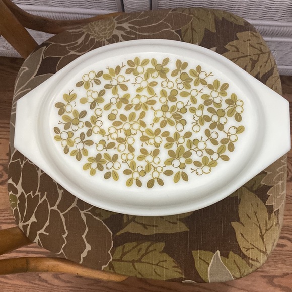 VTG Pyrex Verde Olive Green pattern 2.5 QT w/lid EUC MCM 1967 - Picture 2 of 11